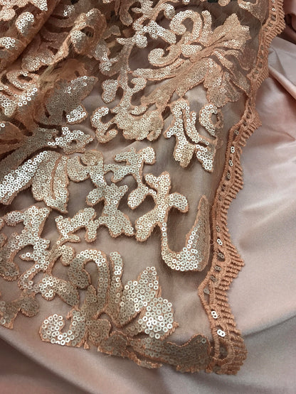 Lace Beyonce design 2way Stretch blush peach color 55/57" Sold by the YD. Ships worldwide from Los Angeles California USA