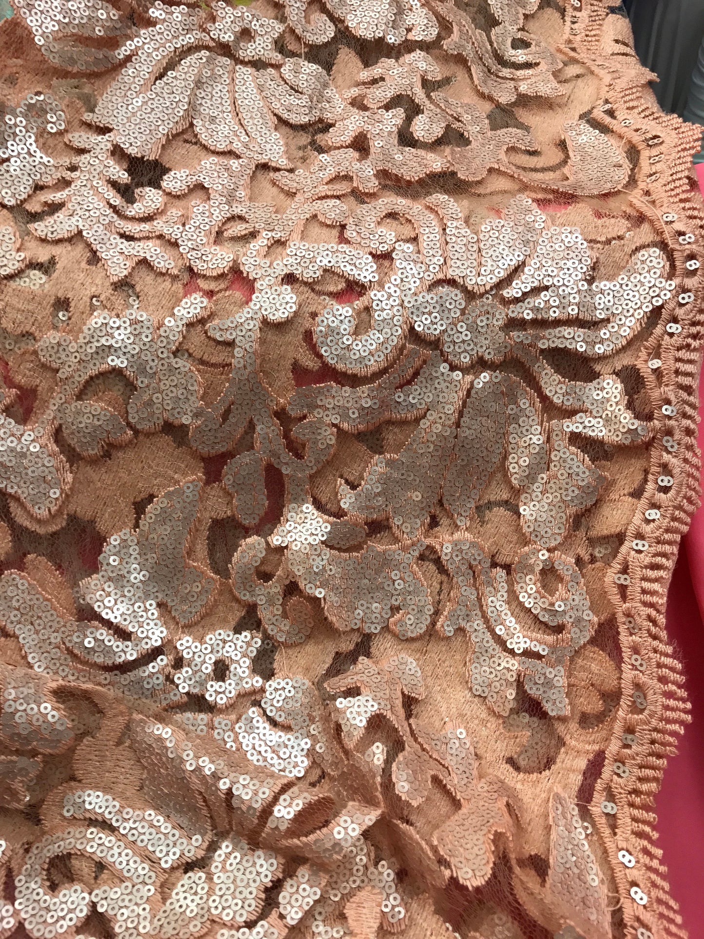Lace Beyonce design 2way Stretch blush peach color 55/57" Sold by the YD. Ships worldwide from Los Angeles California USA