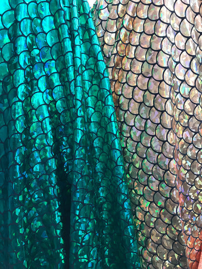 Mermaid design hologram foil on nylon spandex 4way stretch 58/60" medium size Sold by the YD. Ships worldwide from L.A CA