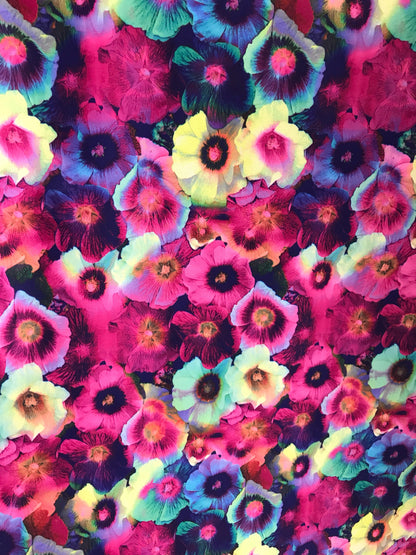 New nylon spandex flower design multicolor 4way Stretch 58/60" Sold by the YD. Ships worldwide from Los Angeles California USA