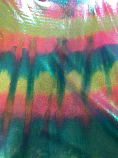 New tie dye Mistik foggy foil nylon spandex 4way stretch 58/60" Sold by the YD. Ships worldwide from Los Angeles California USA