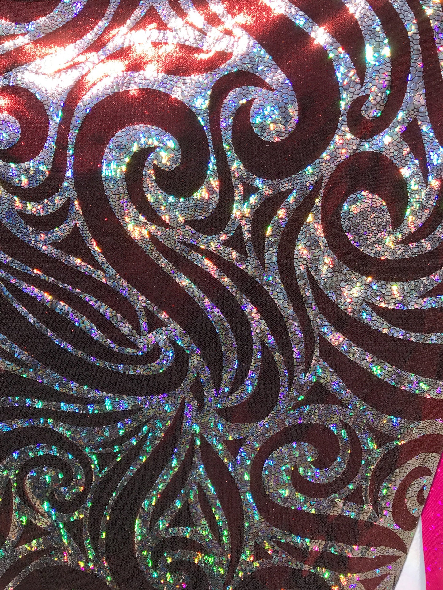 Nylon spandex Hologram metallic swirl design 4way stretch 58/60" Sold by the YD. Ships worldwide from Los Angeles California USA