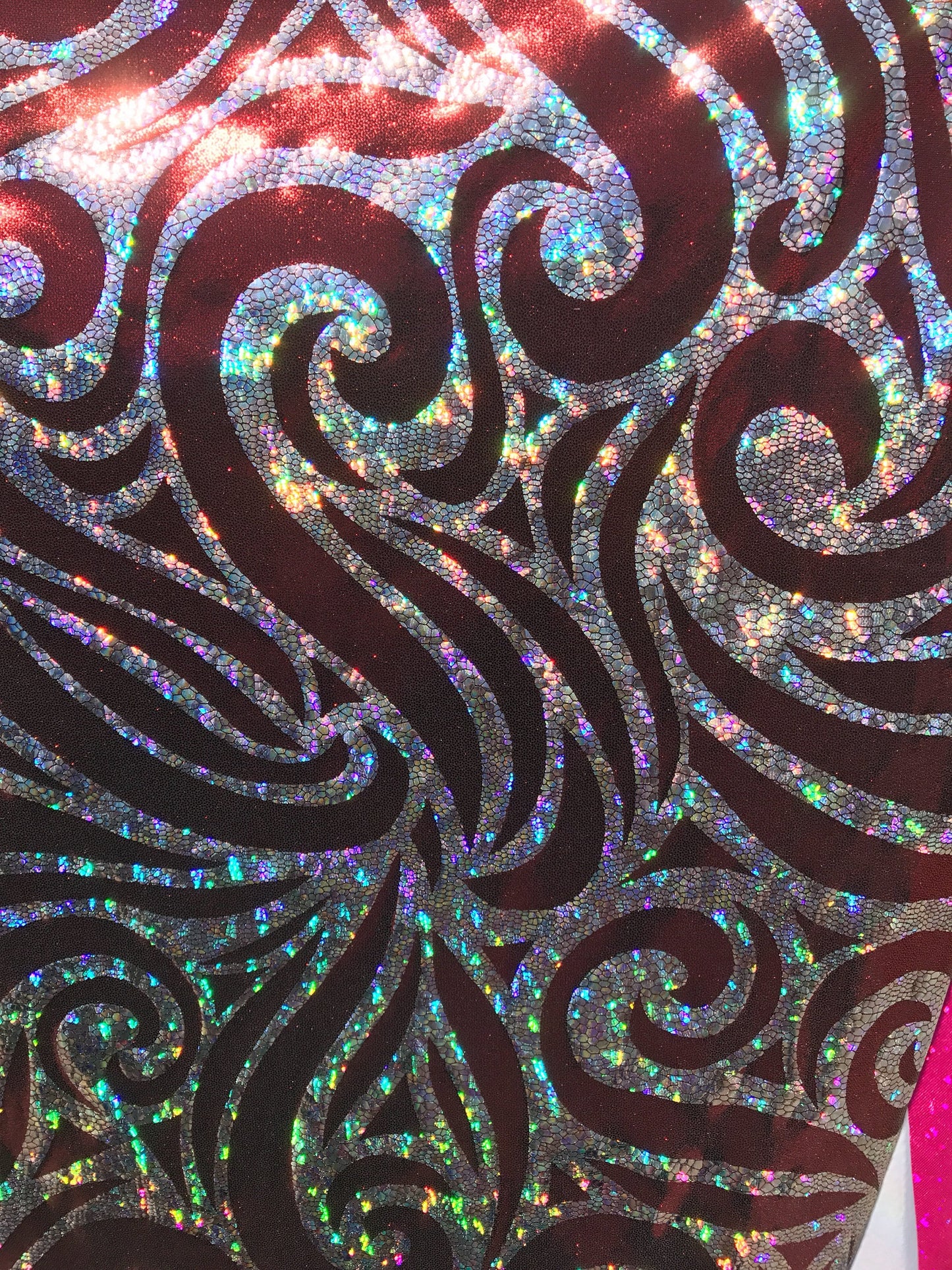 Nylon spandex Hologram metallic swirl design 4way stretch 58/60" Sold by the YD. Ships worldwide from Los Angeles California USA