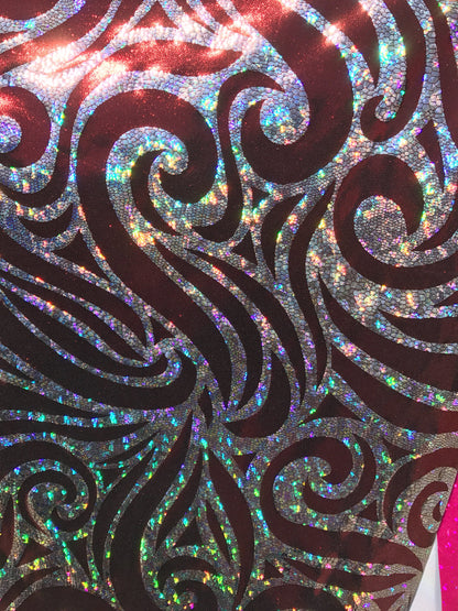 Nylon spandex Hologram metallic swirl design 4way stretch 58/60" Sold by the YD. Ships worldwide from Los Angeles California USA
