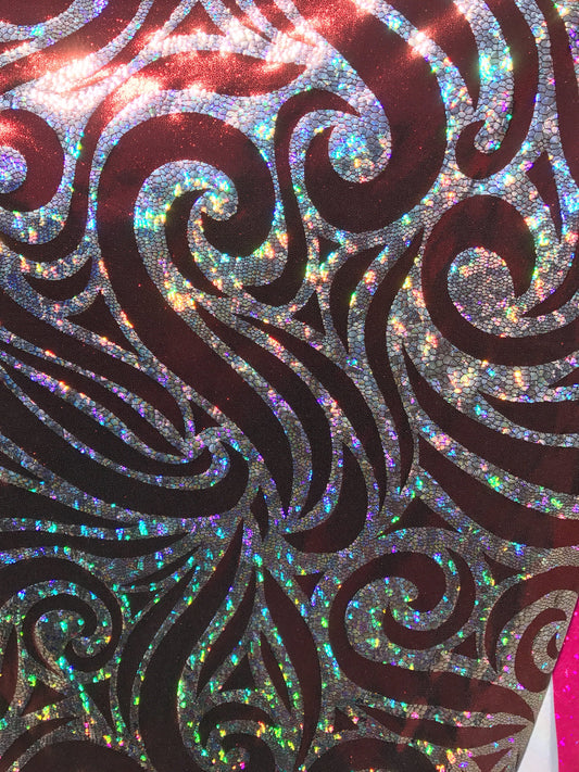 Nylon spandex Hologram metallic swirl design 4way stretch 58/60" Sold by the YD. Ships worldwide from Los Angeles California USA