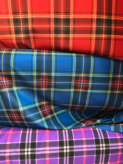 New nylon spandex plaid design 4way stretch many colors in stock 58/60" Sold by the YD. Ships worldwide from Los Ángeles California USA