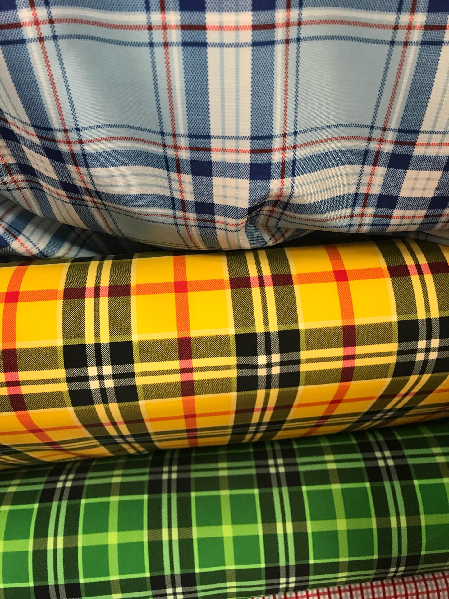 New nylon spandex plaid design 4way stretch many colors in stock 58/60" Sold by the YD. Ships worldwide from Los Ángeles California USA