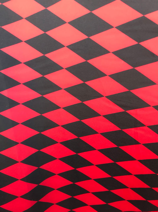 New Diamond Harlequin design black/red nylon spandex 4way stretch 58/60" Sold by the YD. Ships worldwide from Los Angeles California USA