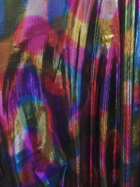 Camouflage multicolor metallic nylon spandex 4way stretch 58/60" Sold by the YD. Ships worldwide from Los Angeles California USA
