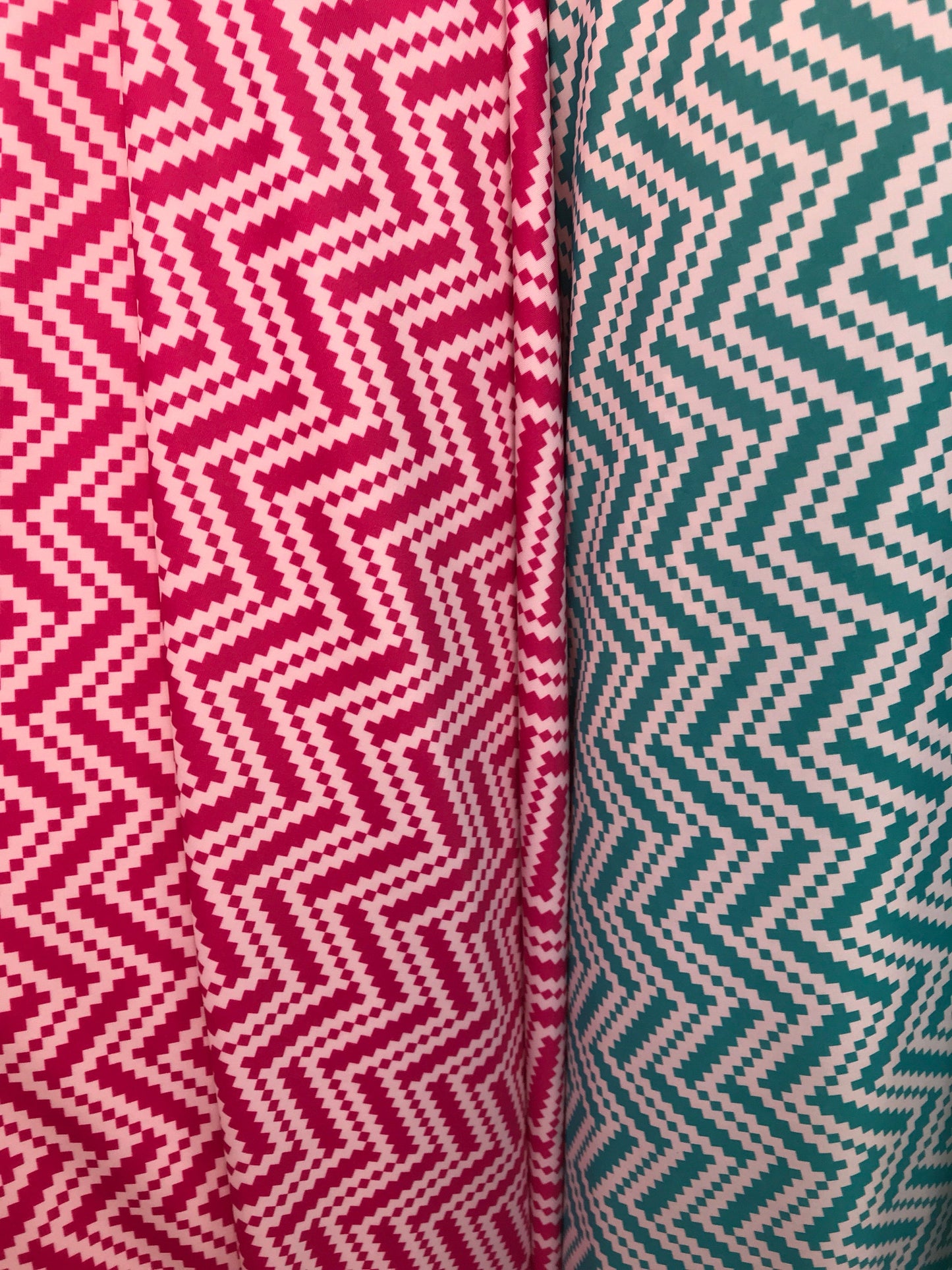 New chevron design on nylon spandex 4way stretch 58/60" Sold by fhe YD. Ships worldwide from Los Angeles California USA.
