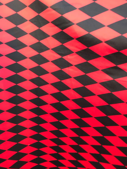New Diamond Harlequin design black/red nylon spandex 4way stretch 58/60" Sold by the YD. Ships worldwide from Los Angeles California USA