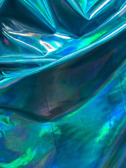 New iridescent all over foil nylon spandex 4way Stretch 58/60" Sold by the YD. Ships worldwide from Los Angeles California USA.