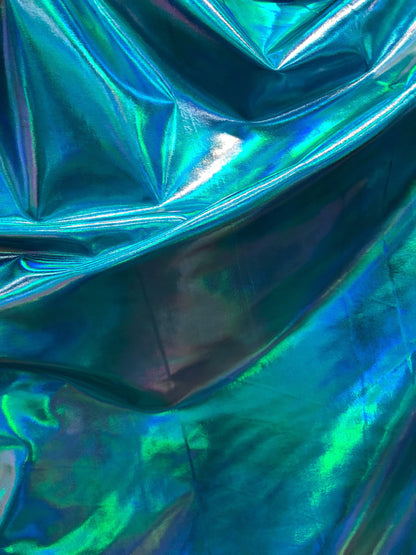New iridescent all over foil nylon spandex 4way Stretch 58/60" Sold by the YD. Ships worldwide from Los Angeles California USA.