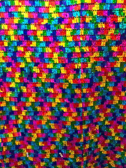 New multicolor sequins piano design hologram sequins on stretch mesh 2way 58/60" Sold by the YD. ships worldwide from Los Angeles CA USA