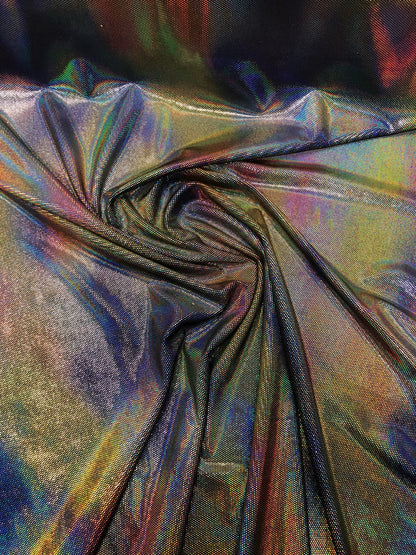 New iridescent lava foil on stretch velvet 4way Stretch 58/60" Sold by the YD. Ships worldwide from Los Angeles California USA.