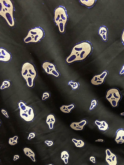 New black spandex ghost design 4way Stretch 58/60" Sold by the YD. Ships worldwide from Los Angeles California USA.