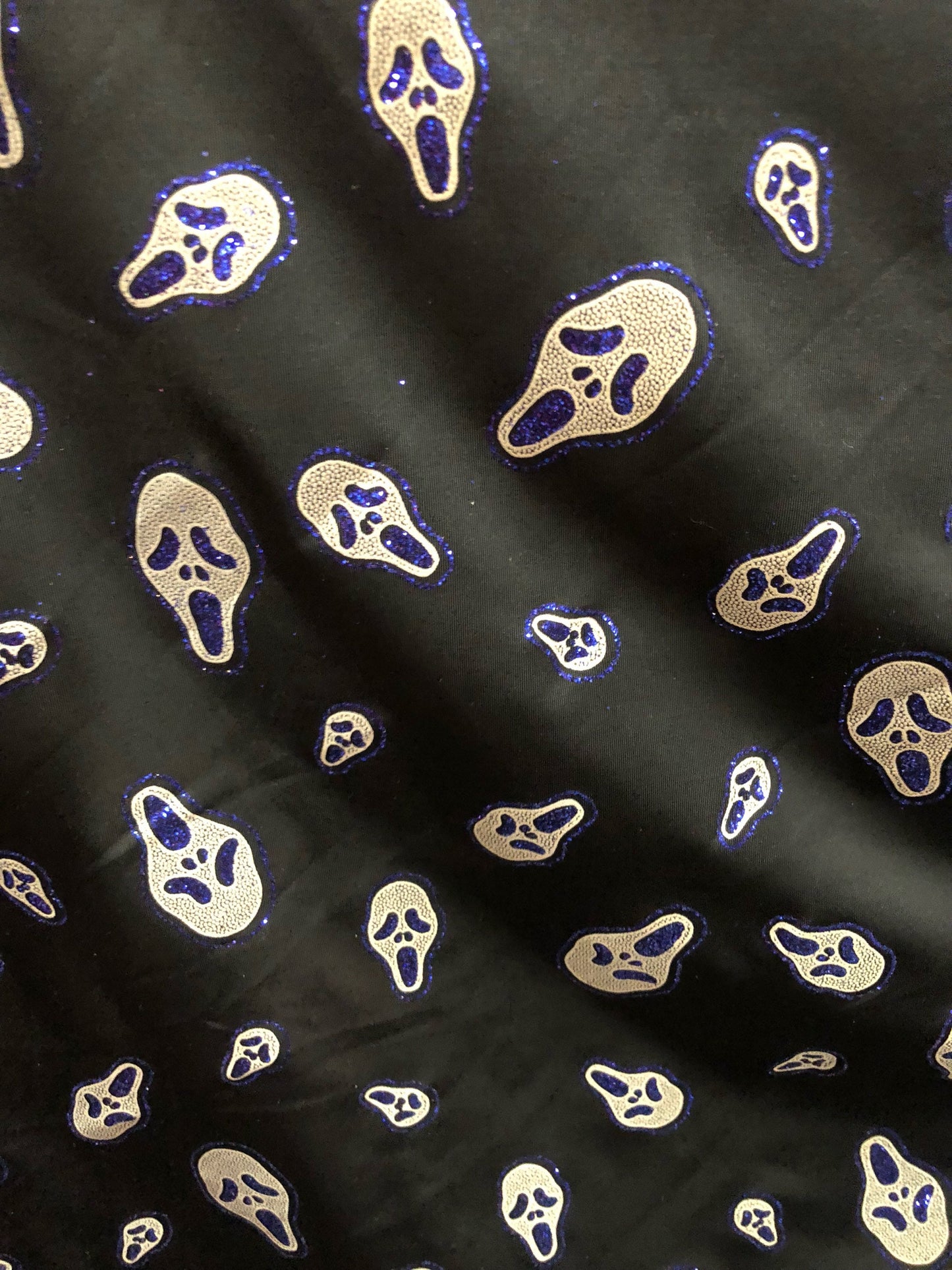 New black spandex ghost design 4way Stretch 58/60" Sold by the YD. Ships worldwide from Los Angeles California USA.