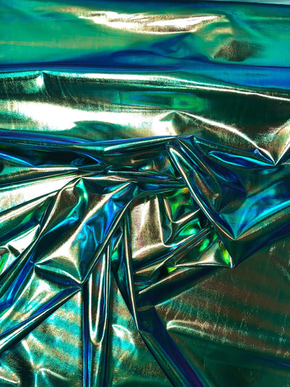 New iridescent foil blue/green all over foil 4way Stretch 58/60" Sold bybthe YD. Ships worldwide from Los Angeles California USA.