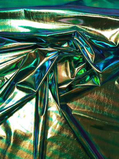 New iridescent foil blue/green all over foil 4way Stretch 58/60" Sold bybthe YD. Ships worldwide from Los Angeles California USA.