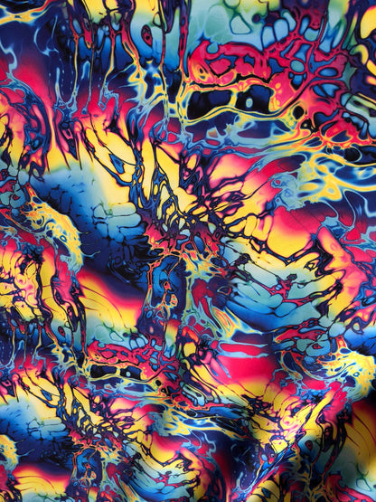 New abstract design print on nylon spandex 4way Stretch 58/60" Sold by the YD. Ships worldwide from Los Angeles California USA.