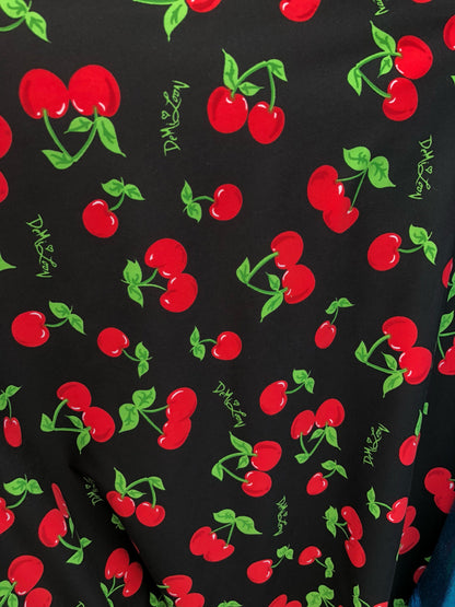 New cherry design nylon spandex fabric 4way stretch 58/60" Sold by the YD. Ships worldwide from Los Ángeles California USA.