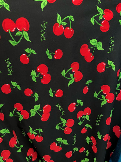 New cherry design nylon spandex fabric 4way stretch 58/60" Sold by the YD. Ships worldwide from Los Ángeles California USA.