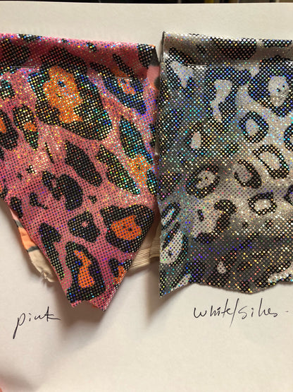Nylon spandex leopard design Hologram foil all over on nylon spandex 4way Stretch 58/60" Sold by the YD. Ships worldwide from Los Angeles CA