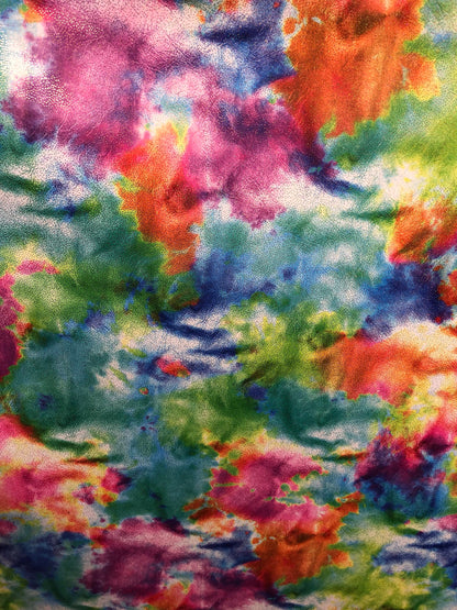 New tie dye nylon spandex with foil all over 4way Stretch 58/60" Sold by the YD. Ships worldwide from Los Angeles California USA.
