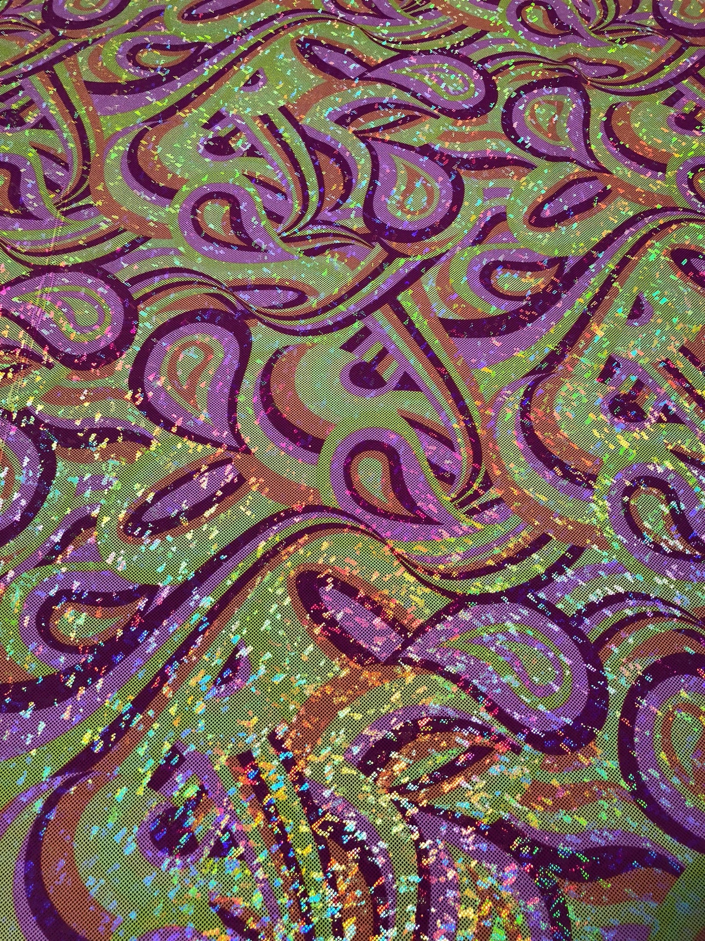 New hologram metallic w/charming foil nylon spandex 4way Stretch 58/60" Sold by the YD. Ships worldwide from Los Angeles California USA.