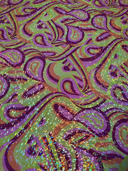 New hologram metallic w/charming foil nylon spandex 4way Stretch 58/60" Sold by the YD. Ships worldwide from Los Angeles California USA.