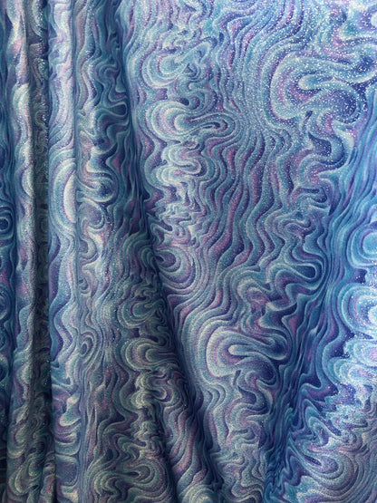 New stretch velvet with glitter abstract design 4way Stretch 58/60" Sold by the YD. Ships worldwide from Los Angeles California USA.