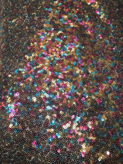 New rainbow mini glitz sequins on stretch mesh base 55/56" 2way Stretch Sold by the YD. Ships worldwide from Los Ángeles California USA.