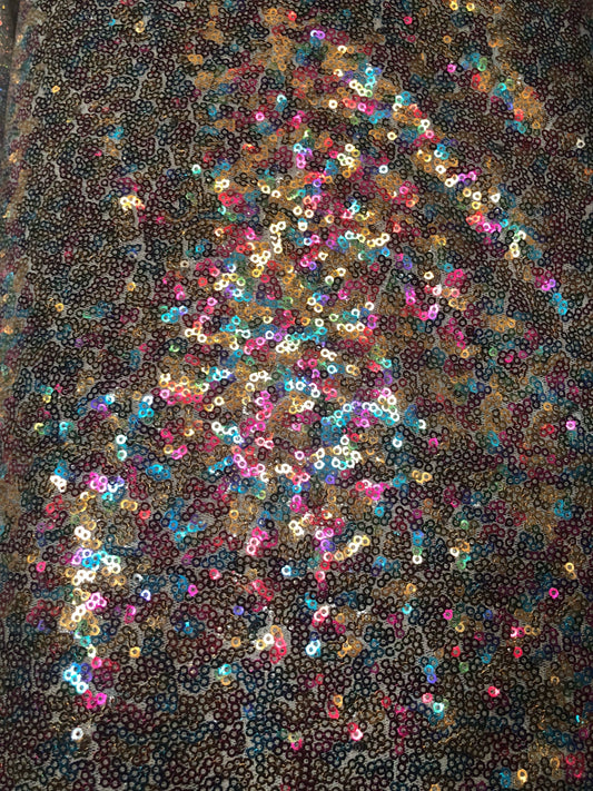 New rainbow mini glitz sequins on stretch mesh base 55/56" 2way Stretch Sold by the YD. Ships worldwide from Los Ángeles California USA.
