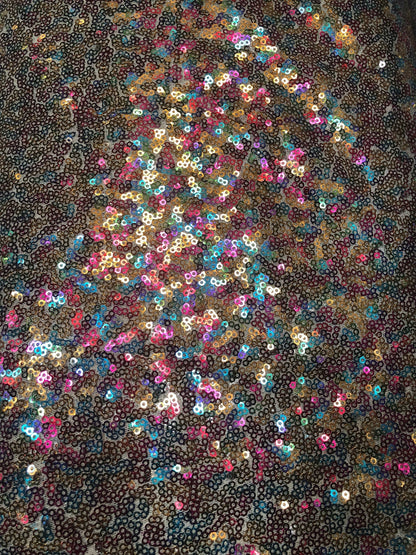 New rainbow mini glitz sequins on stretch mesh base 55/56" 2way Stretch Sold by the YD. Ships worldwide from Los Ángeles California USA.