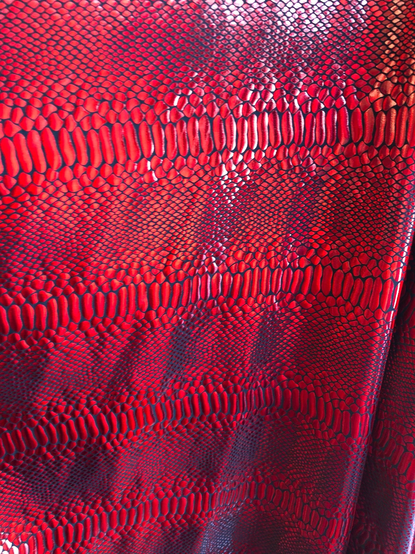New snake Metallic nylon spandex iridescent black/red foil 4way Stretch 58/60" Sold by the YD. Ships Worldwide from Los Angeles CA USA