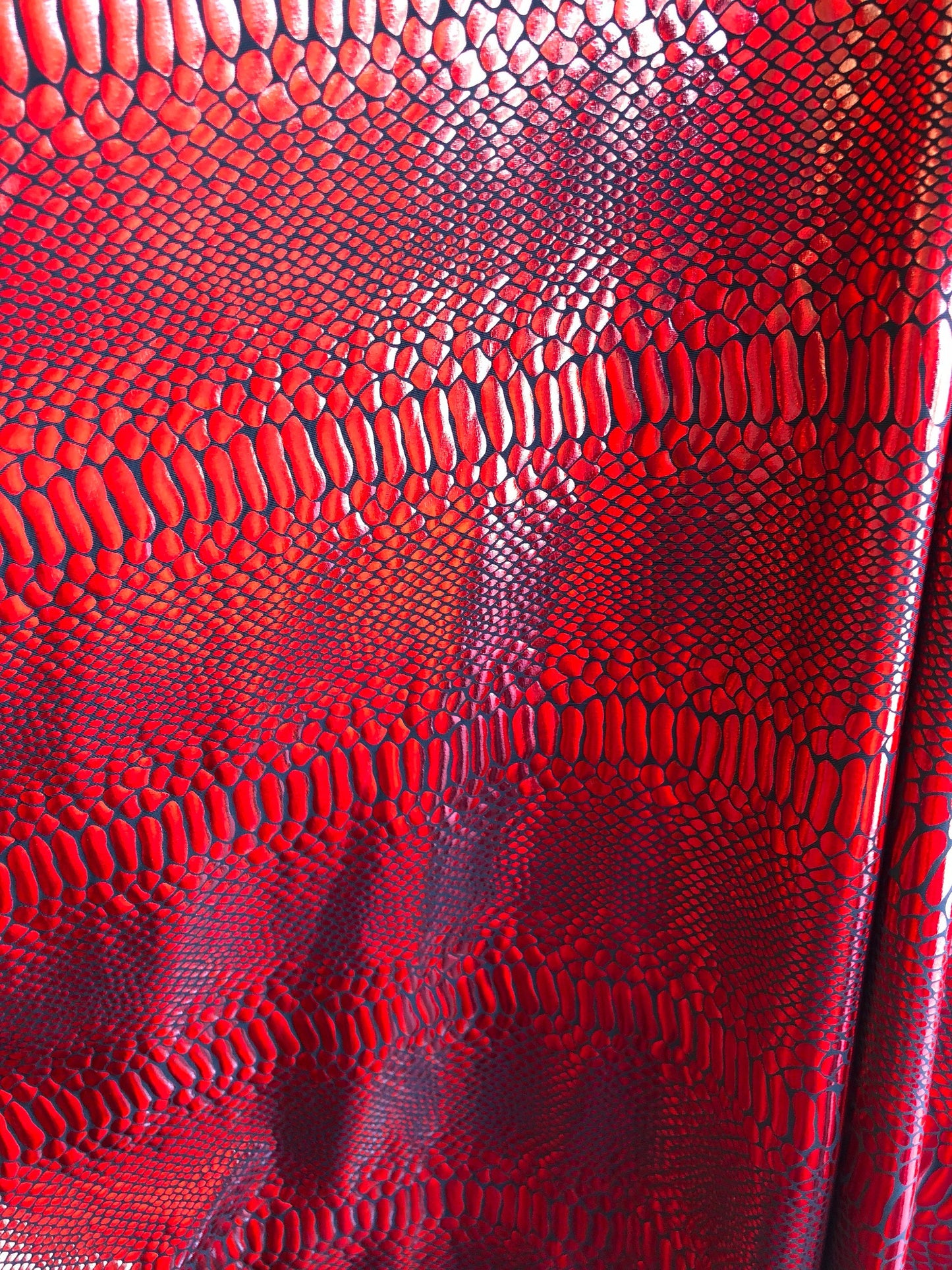 New snake Metallic nylon spandex iridescent black/red foil 4way Stretch 58/60" Sold by the YD. Ships Worldwide from Los Angeles CA USA