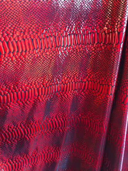New snake Metallic nylon spandex iridescent black/red foil 4way Stretch 58/60" Sold by the YD. Ships Worldwide from Los Angeles CA USA
