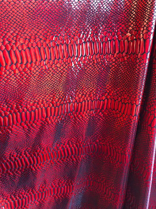 New snake Metallic nylon spandex iridescent black/red foil 4way Stretch 58/60" Sold by the YD. Ships Worldwide from Los Angeles CA USA