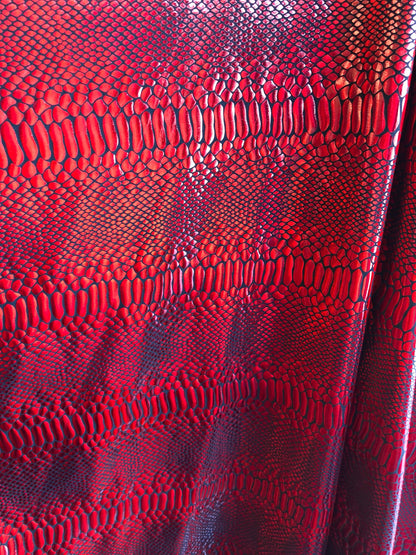 New snake Metallic nylon spandex iridescent black/red foil 4way Stretch 58/60" Sold by the YD. Ships Worldwide from Los Angeles CA USA