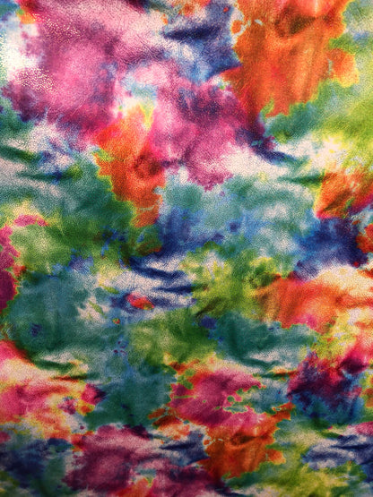 New tie dye nylon spandex with foil all over 4way Stretch 58/60" Sold by the YD. Ships worldwide from Los Angeles California USA.