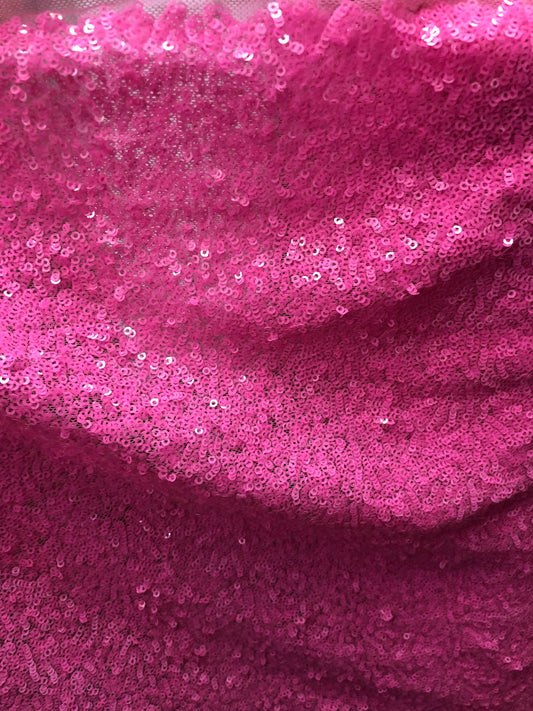New mini glitz sequins on stretch mesh bubblegum pink 2way stretch 55/57" Sold by the YD. Ships worldwide from Los Angeles California USA.