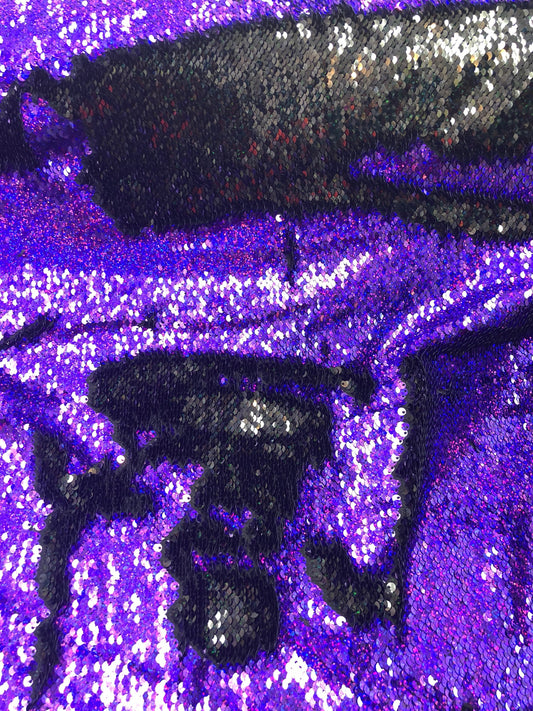New flip up hologram sequins black/purple reversible sequins in spandex base 2way 58/60" Sold by the YD. Ships worldwide from L.A CA