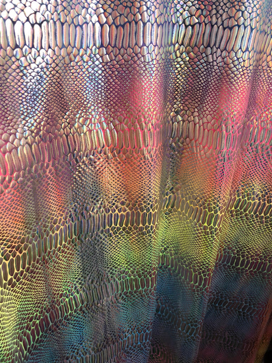 New rainbow hologram nylon spandex crocodile design 4way Stretch 58/60" Sold by the YD. Ships worldwide from Los Angeles California USA
