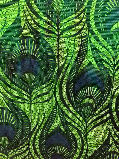 New nylon spandex peacock magic eye design with all over foil 4way stretch 58/60" Sold by the YD. Ships worldwide from Los Angeles CA USA.