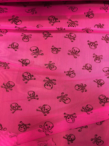 New power mesh skull design nylon mesh neon pink 4way Stretch 58/60" Sold by the YD. Ships Worldwide from Los Angeles California USA.