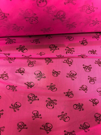 New power mesh skull design nylon mesh neon pink 4way Stretch 58/60" Sold by the YD. Ships Worldwide from Los Angeles California USA.