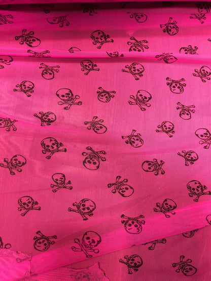 New power mesh skull design nylon mesh neon pink 4way Stretch 58/60" Sold by the YD. Ships Worldwide from Los Angeles California USA.