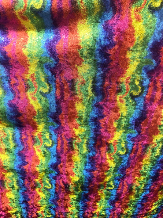 New stretch velvet multicolor with foggy foil all over 4way strech 58/60" Sold by the YD. Ships worldwide from Los Angeles California USA