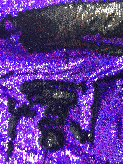 New flip up hologram sequins black/purple reversible sequins in spandex base 2way 58/60" Sold by the YD. Ships worldwide from L.A CA