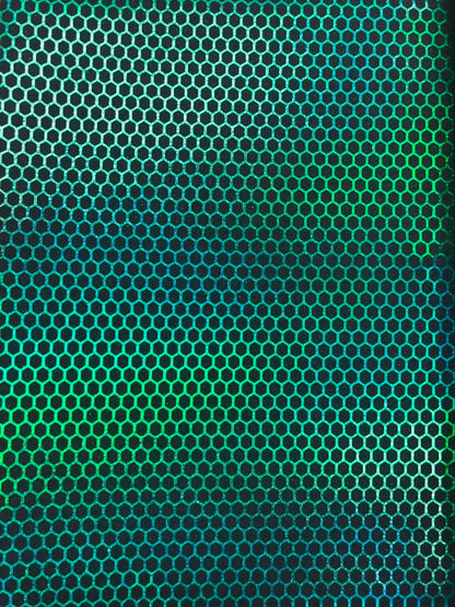 Honeycomb print hologram foil metallic nylon spandex 4way stretch 58/60" Sold by the YD. Ships worldwide from Los Angeles California USA